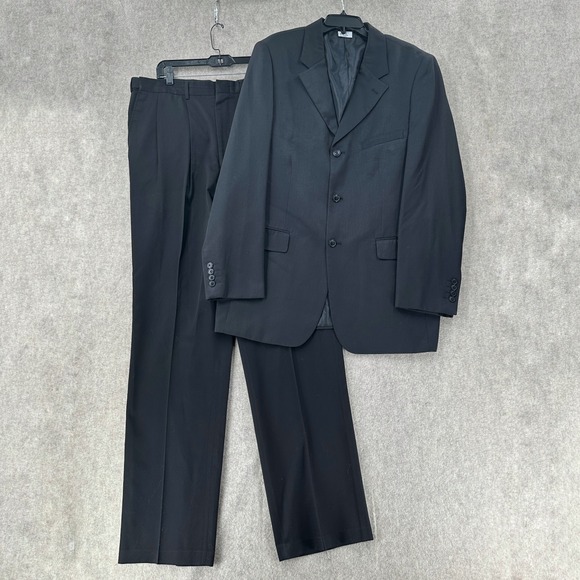 Kings Court 2-Piece Suit 44L Blazer Jacket Black Big Tall Pants 40X40 Adjustable - Picture 1 of 16